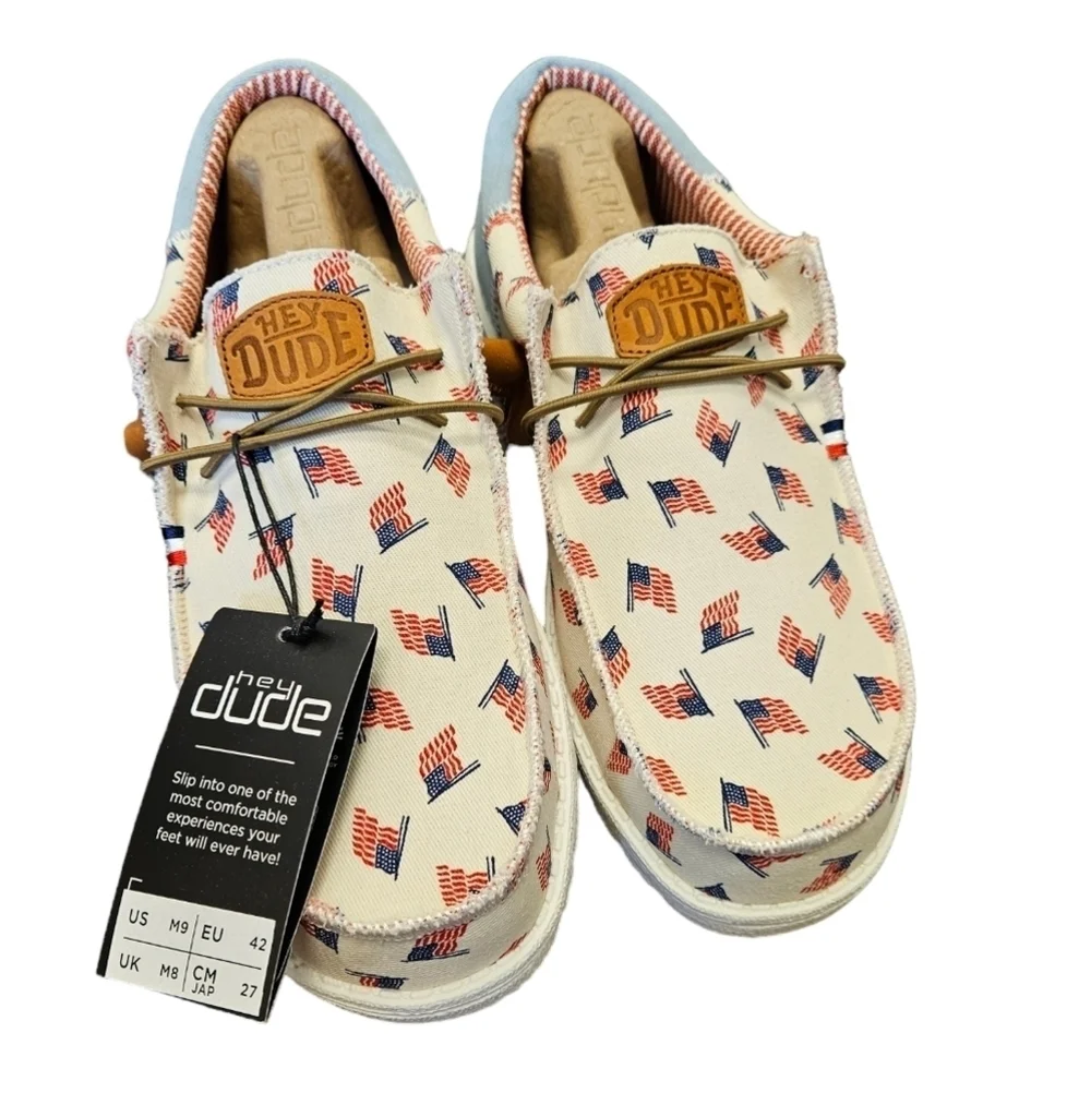 Hey Dude Wally Americana Flag Mens Casual Slip-On Shoes NEW